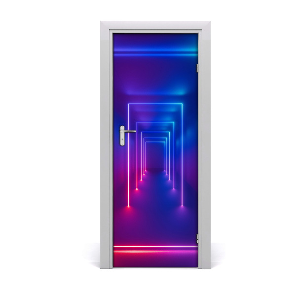 Autocolant pentru uși Coridorul cu lumini de neon albastru