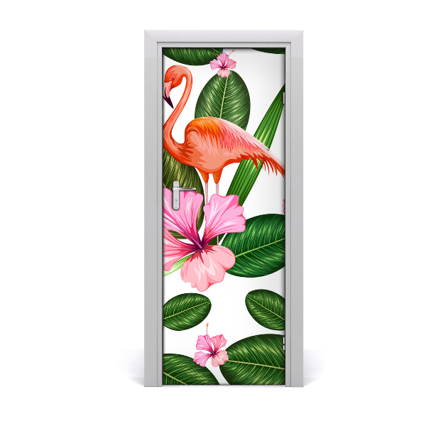 Autocolant de uși Flamingo flori