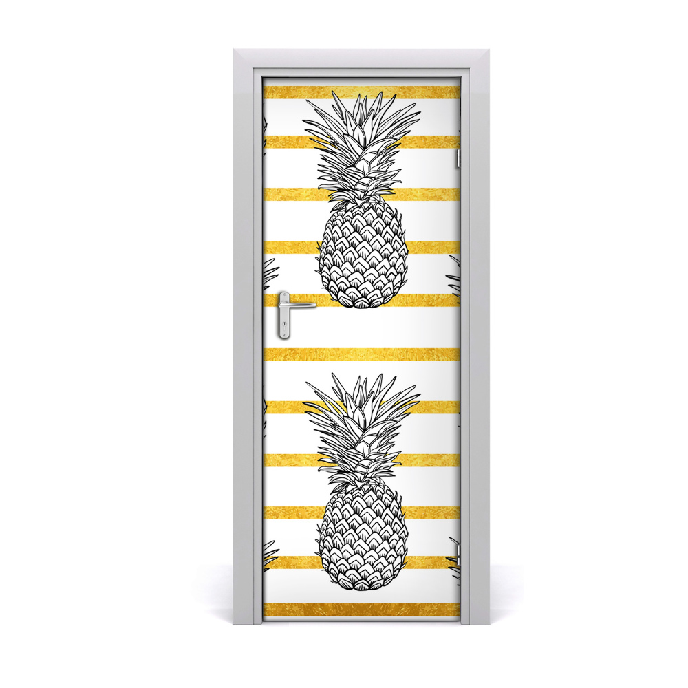 Autocolant uşă Ananas cu dungi galbene