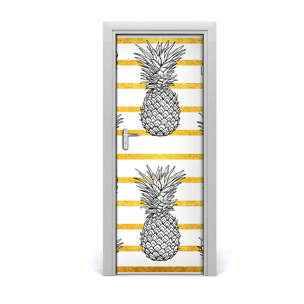 Autocolant uşă Ananas cu dungi galbene