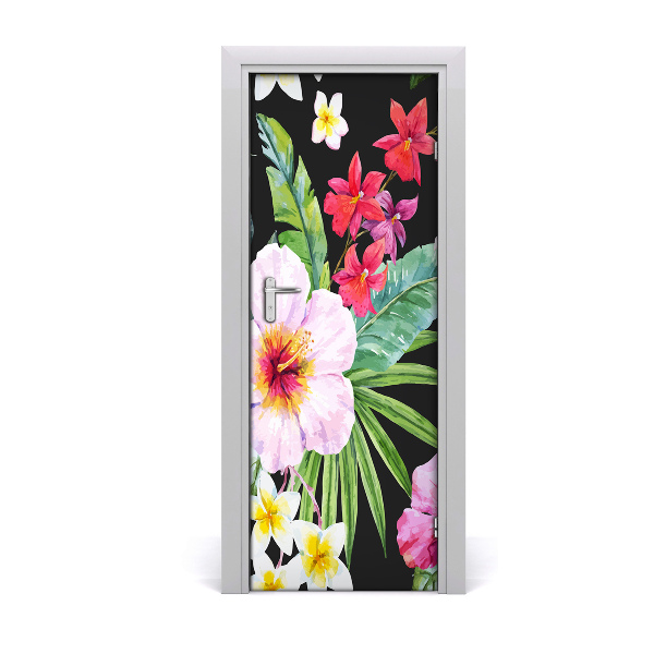 Autocolant pentru uși Model hawaian cu frunze de hibiscus