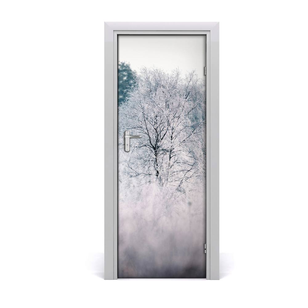 Autocolant de uși copaci din pădure de iarnă