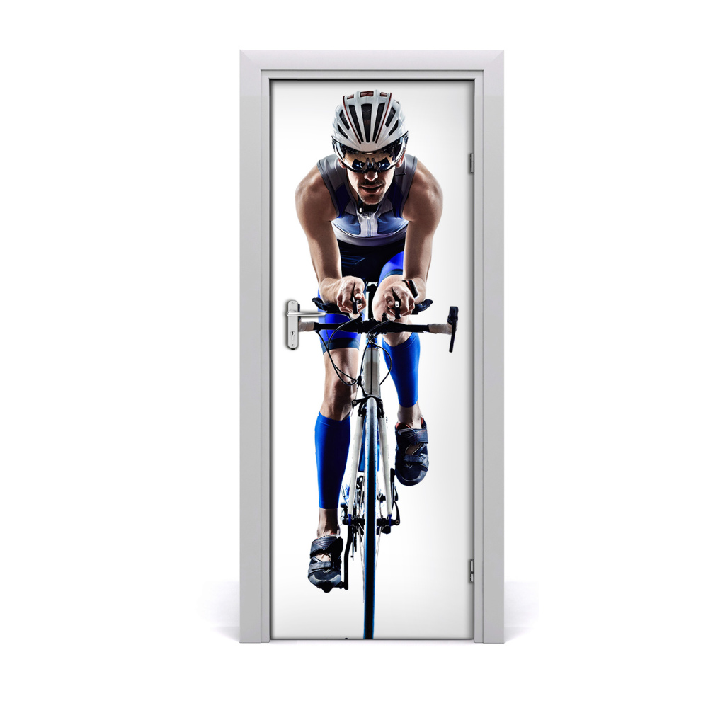 Tapet autocolant pentru uși Sport Ciclist fundal alb