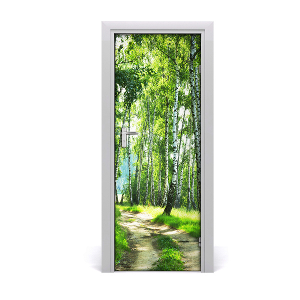 Autocolant uşă Pădure de mesteacăn verde
