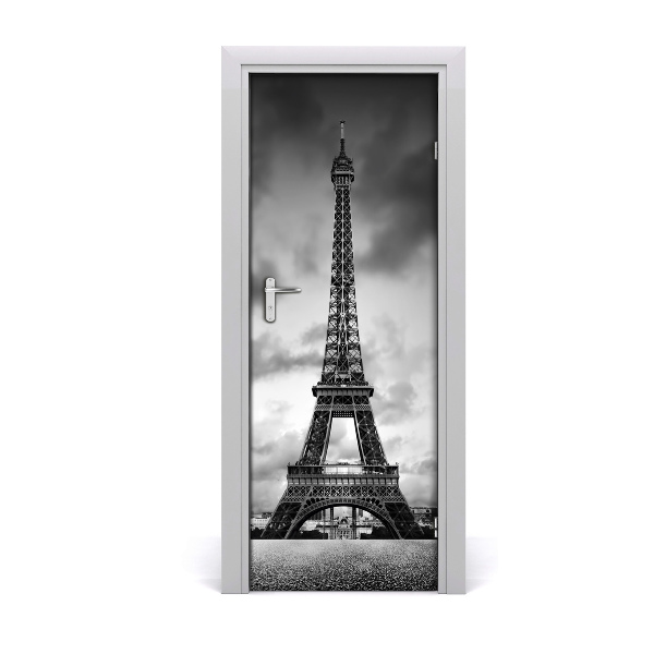 Autocolant uşă Turnul Eiffel alb-negru
