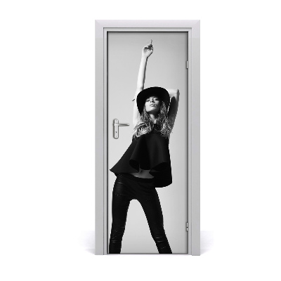 Autocolant de uși Femeie cu pălărie