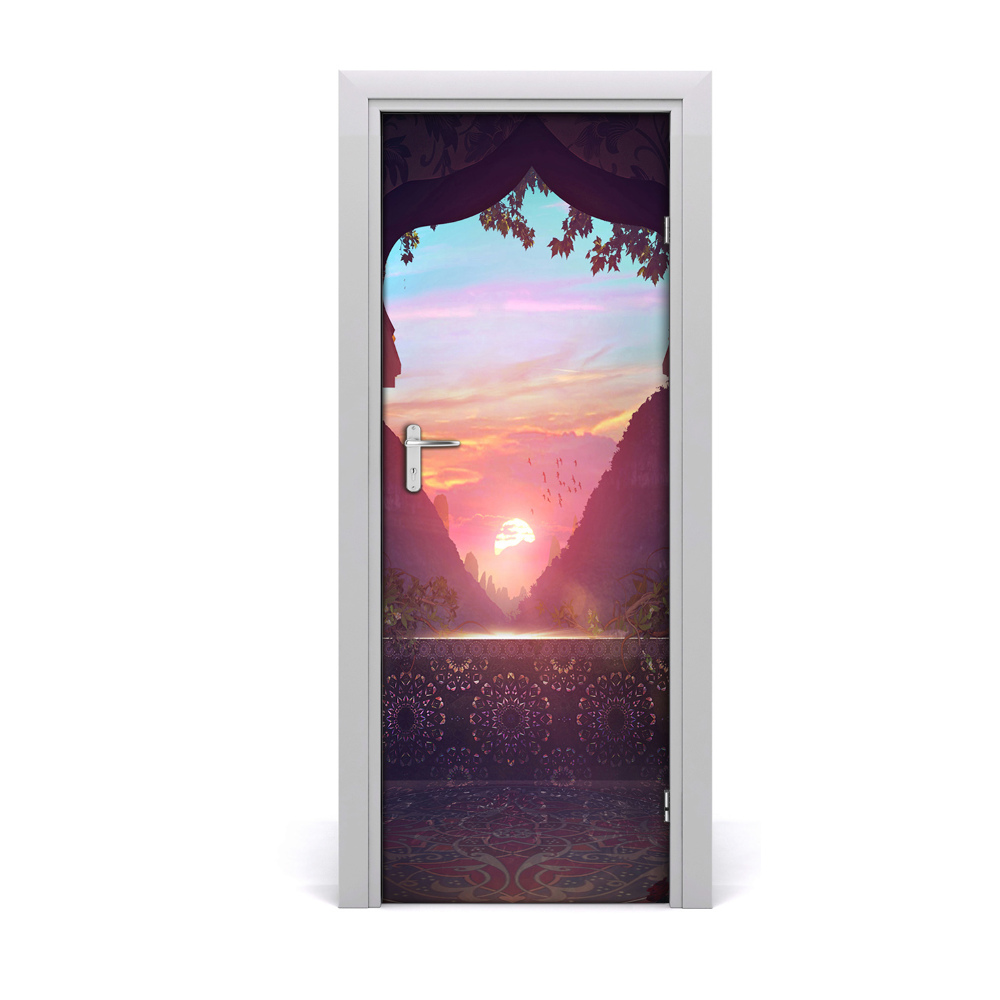 Autocolant de uşă Răsărit roz