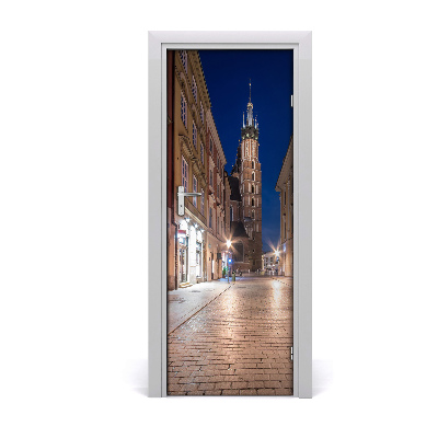 Autocolant pentru uși Cracovia Polonia noaptea