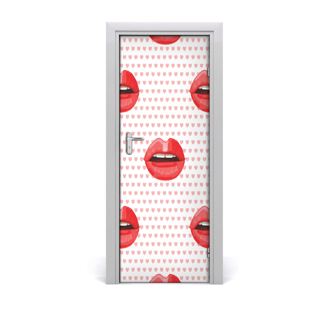 Autocolant pentru uși Fundal buzelor roșii cu puncte