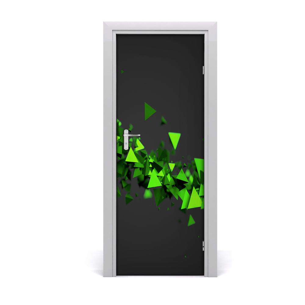 Autocolant de uşă Triunghiuri verzi pe fundal negru