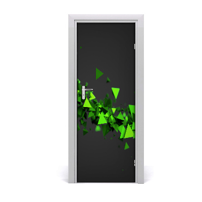 Autocolant de uşă Triunghiuri verzi pe fundal negru