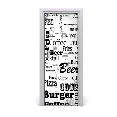 Autocolant de uşă Meniu restaurant alb-negru