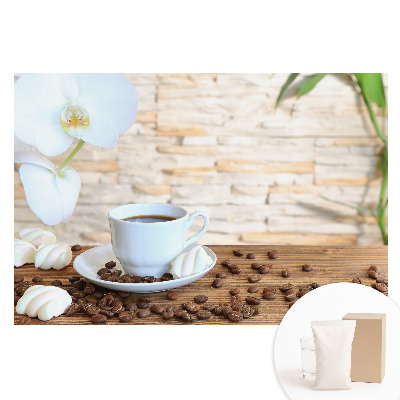 Tapet foto pe material nețesut Cafea și orhidee pe lemn