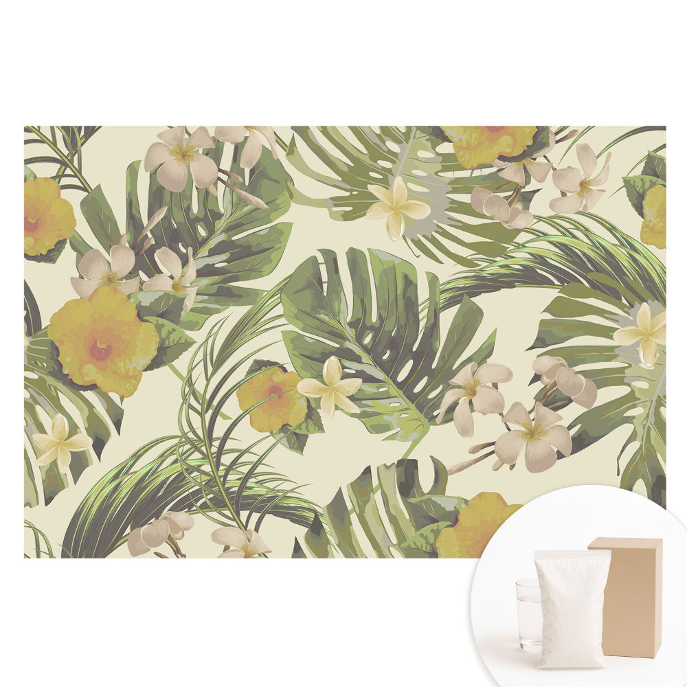 Fototapet cu imprimeu pe material nețesut Frunze tropicale, flori exotice