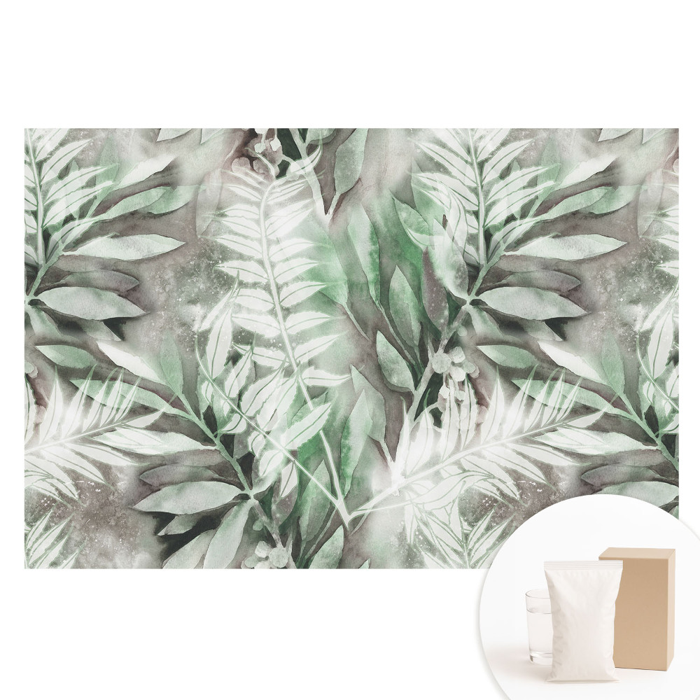 Tapet nețesut cu model de frunze delicate în acuarelă verde