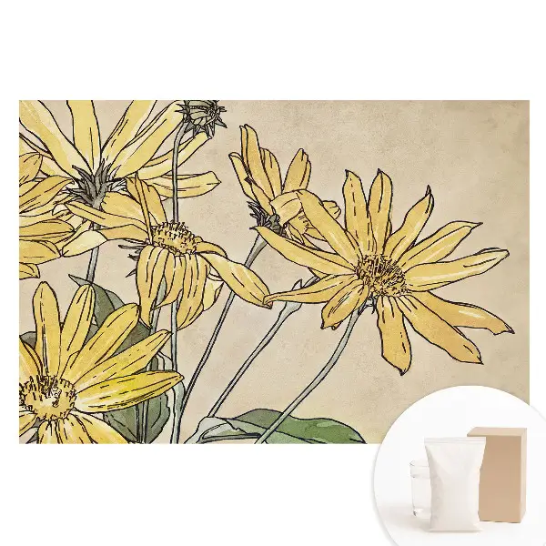 Tapet nețesut cu model floral galben pe fundal bej