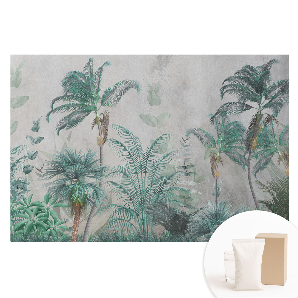Fototapet din material nețesut cu imprimeu de palmieri și frunze tropicale