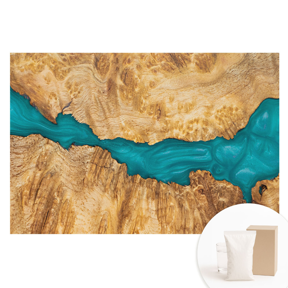 Tapet nețesut cu imprimeu Rășină albastră și lemn natural