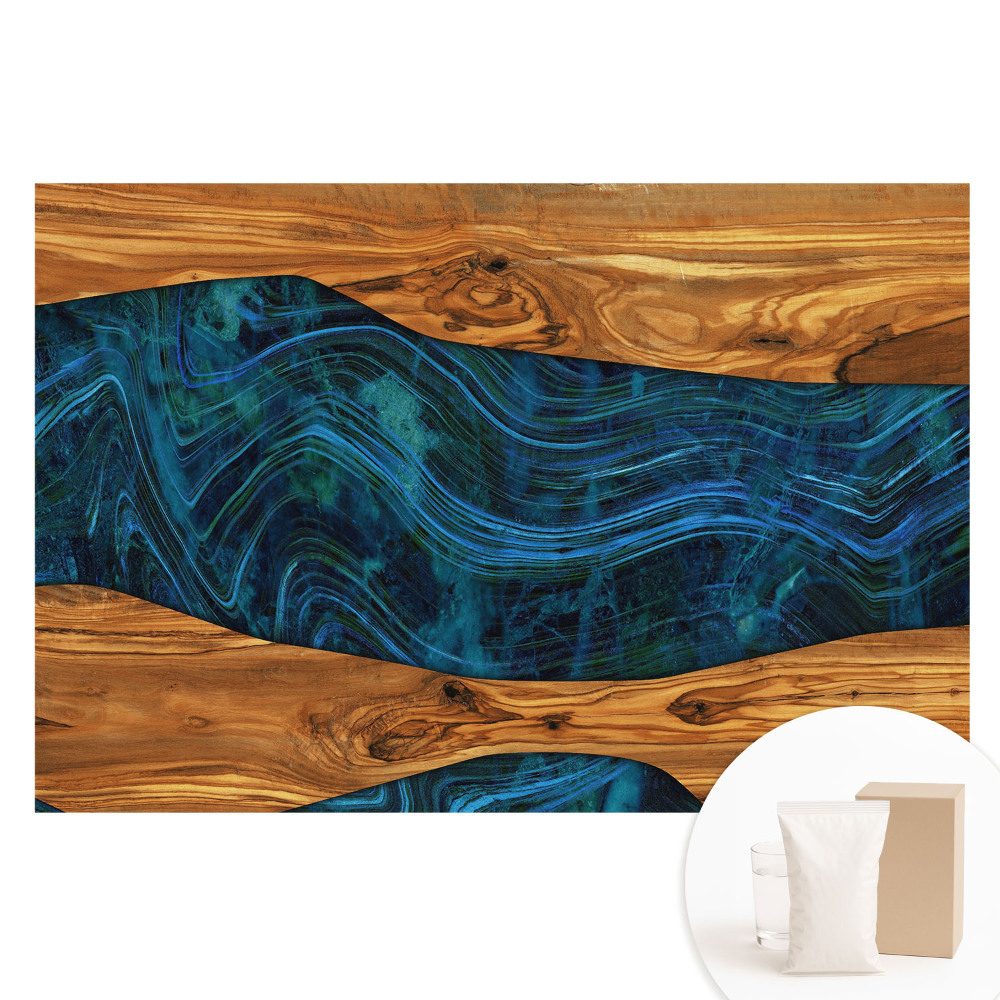 Tapet foto mare pentru perete Mozaic abstract din lemn și albastru