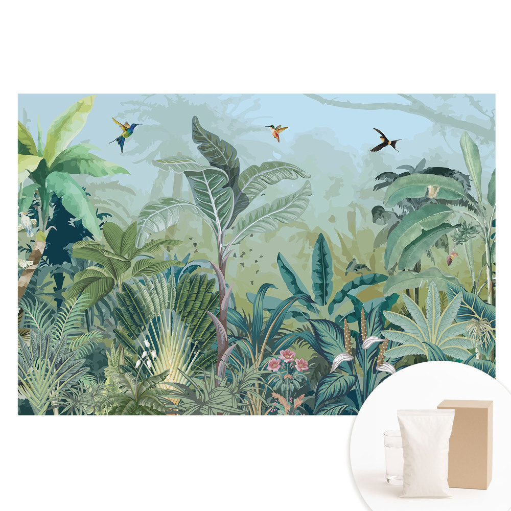 Tapet nețesut cu imprimeu O junglă exotică plină de verdeață