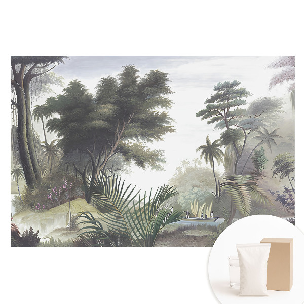 Tapet nețesut Junglă luxuriantă cu o barcă pe râu