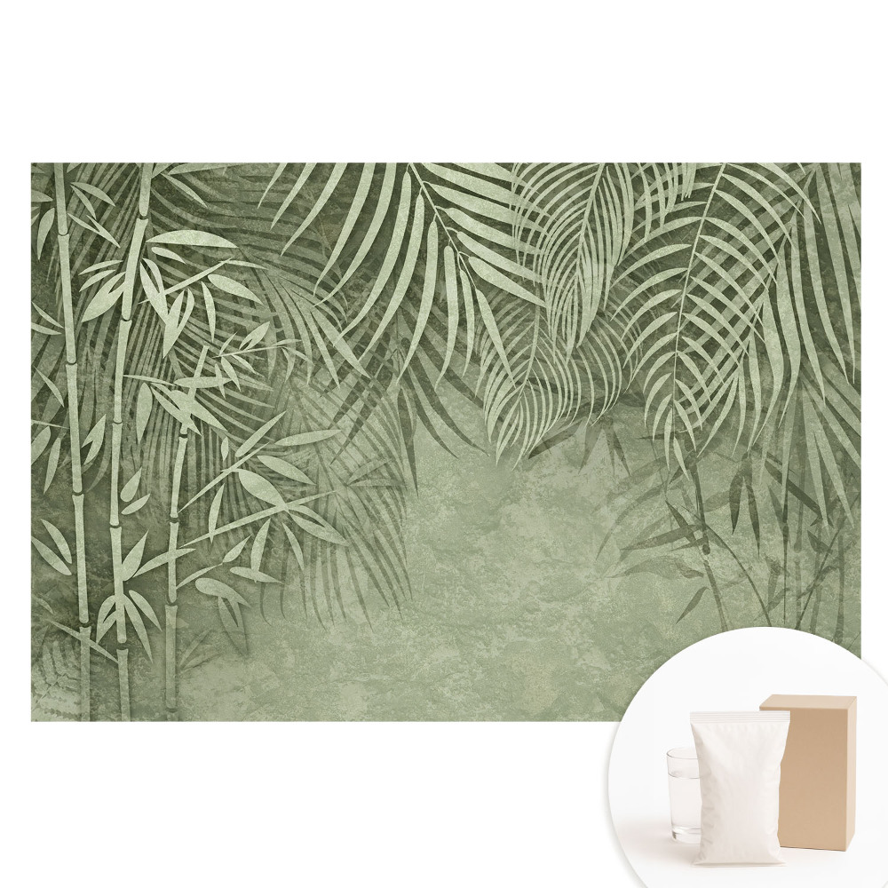 Tapet fotografic nețesut Motive de bambus în tonuri de verde