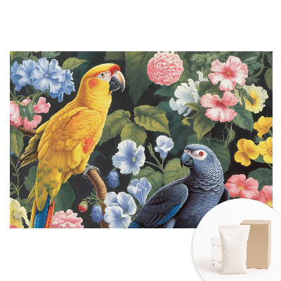 Tapet nețesut Păsări tropicale colorate printre flori