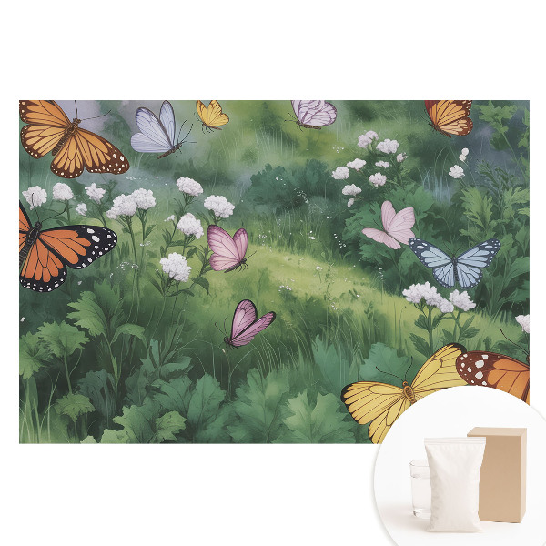 Tapet foto pe material nețesut Fluturi colorați peste o pajiște plină de flori