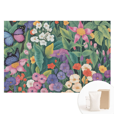 Fototapet cu imprimeu pe material nețesut O pajiște colorată, plină de flori și fluturi.