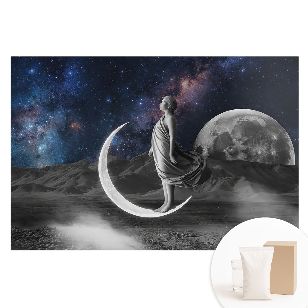 Tapet foto pe material nețesut Eleganță cosmică, femeie mistică, lună