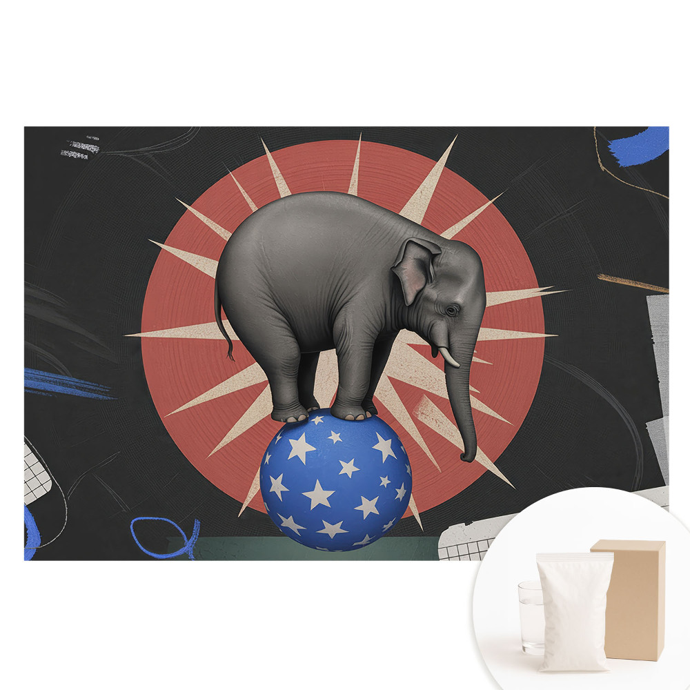 Fototapet cu imprimeu pe material nețesut Elefant în stil retro pe o minge