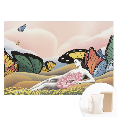 Tapet fotografic pe material nețesut Femeie de luncă cu fluturi colorați