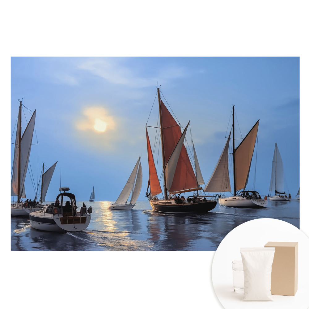 Fototapet cu imprimeu pe material nețesut Iahturi și apus de soare pe o mare calmă