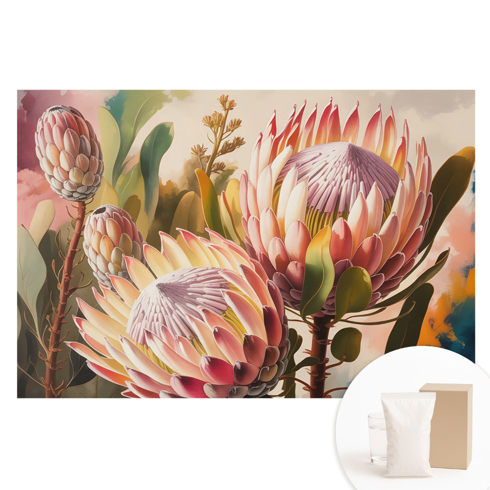 Tapet fotografic pe material nețesut Flori de Protea în culori pastelate, eleganță