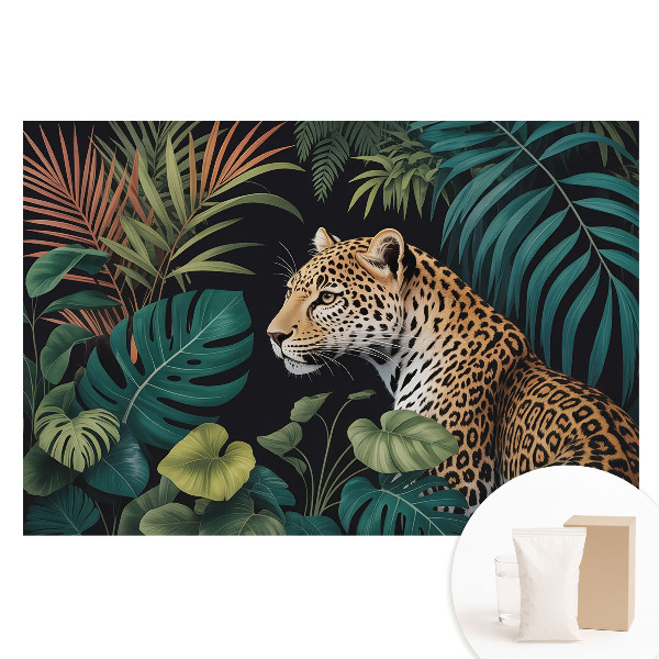 Fototapet cu imprimeu pe material nețesut Leopard printre frunzele junglei