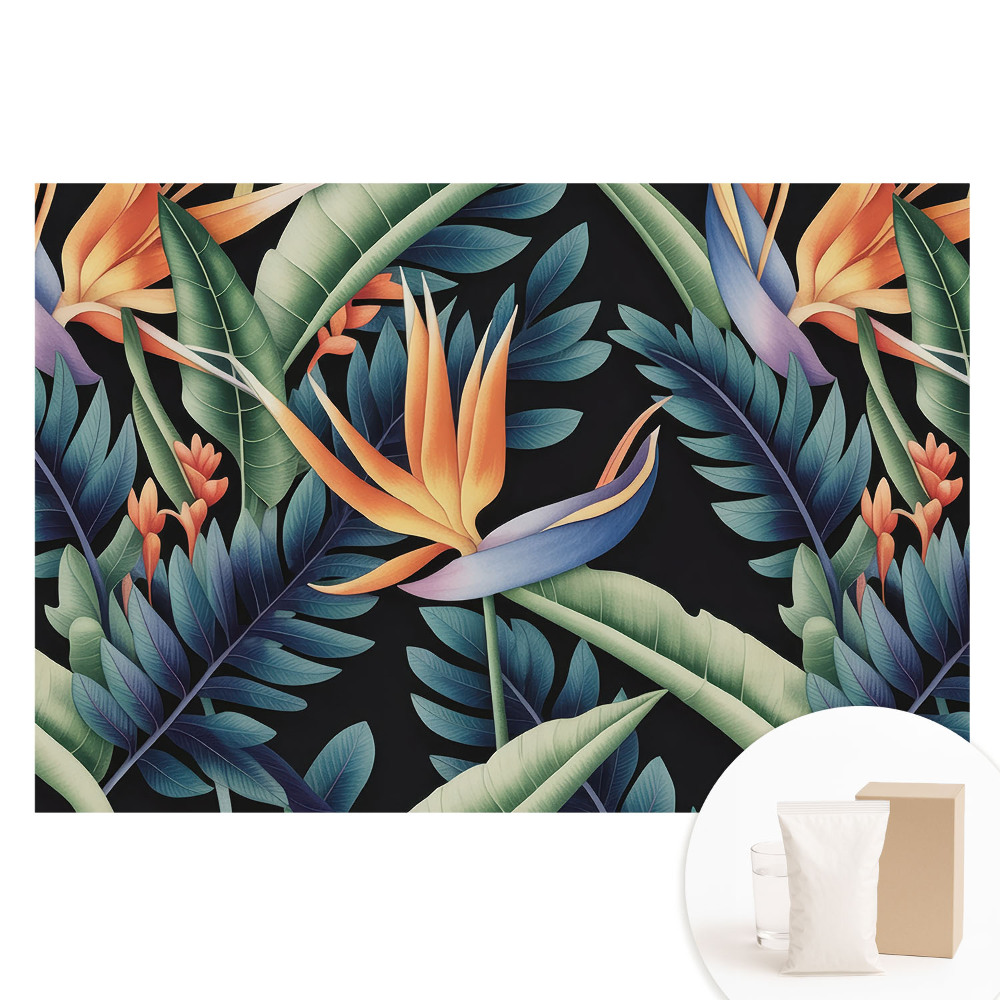 Fototapet din material nețesut cu flori tropicale pe fundal negru