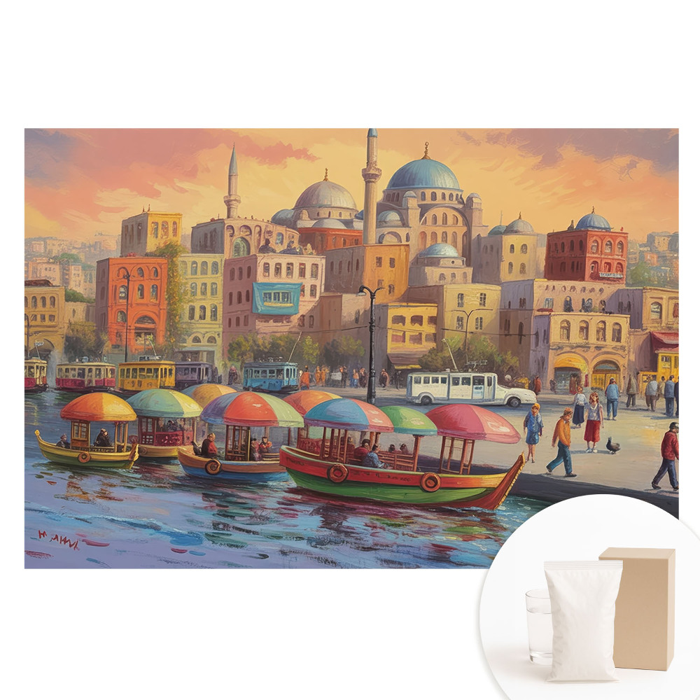 Tapet foto pe material nețesut Bărci colorate și cupole ale orașului