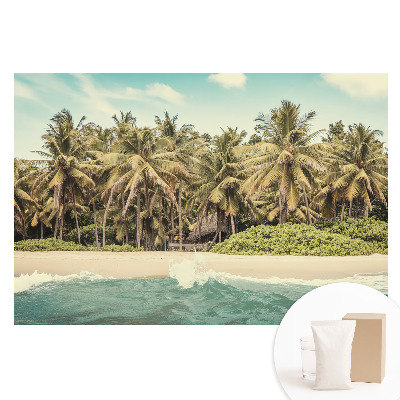 Fototapet din material nețesut cu imprimeu paradis tropical cu palmieri și cer albastru