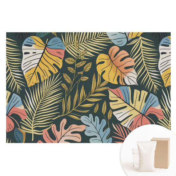 Tapet foto pe material nețesut Frunze tropicale colorate pe un fundal întunecat