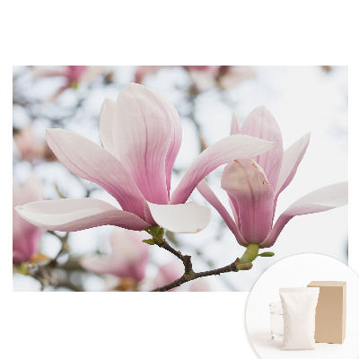Tapet nețesut cu imprimeu cu magnolii roz în stil romantic