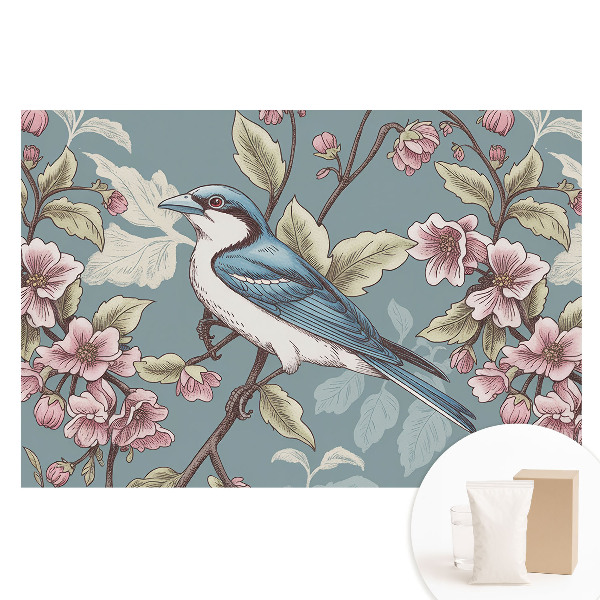 Tapet fotografic pe material nețesut O pasăre și crengi de cireș înflorite