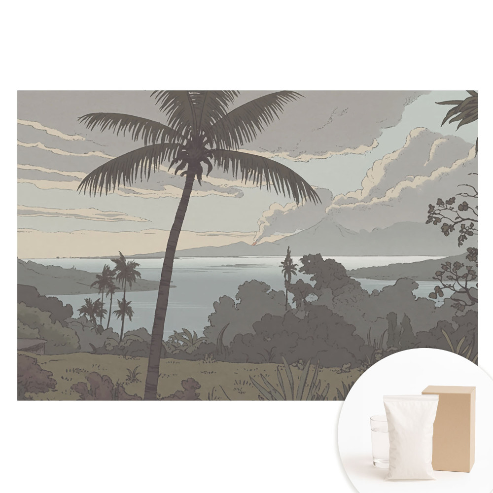 Tapet nețesut cu imprimeu Palmieri liniștiți lângă mare