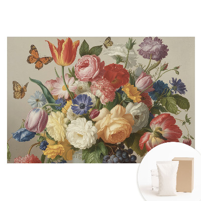 Tapet nețesut cu imprimeu Buchet colorat de flori cu fluturi