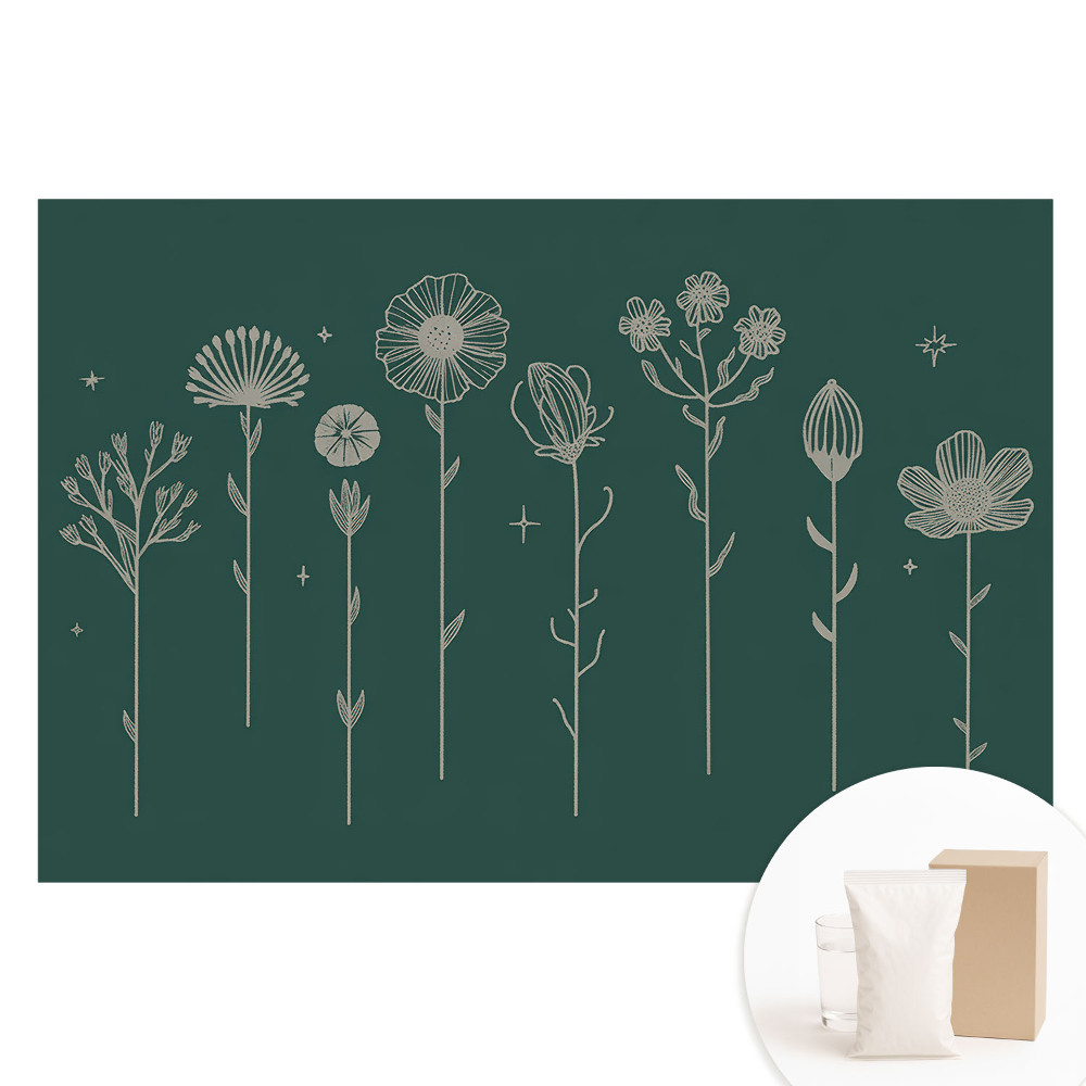 Fototapet cu imprimeu pe material nețesut Motive florale minimaliste pe fundal verde