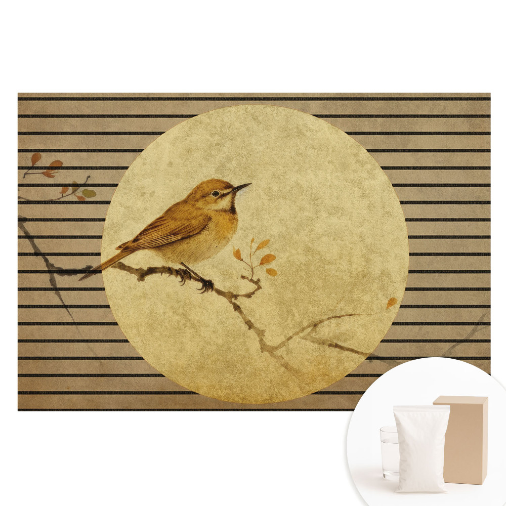 Tapet fotografic nețesut Pasăre pe o ramură armonie a naturii în stil japonez