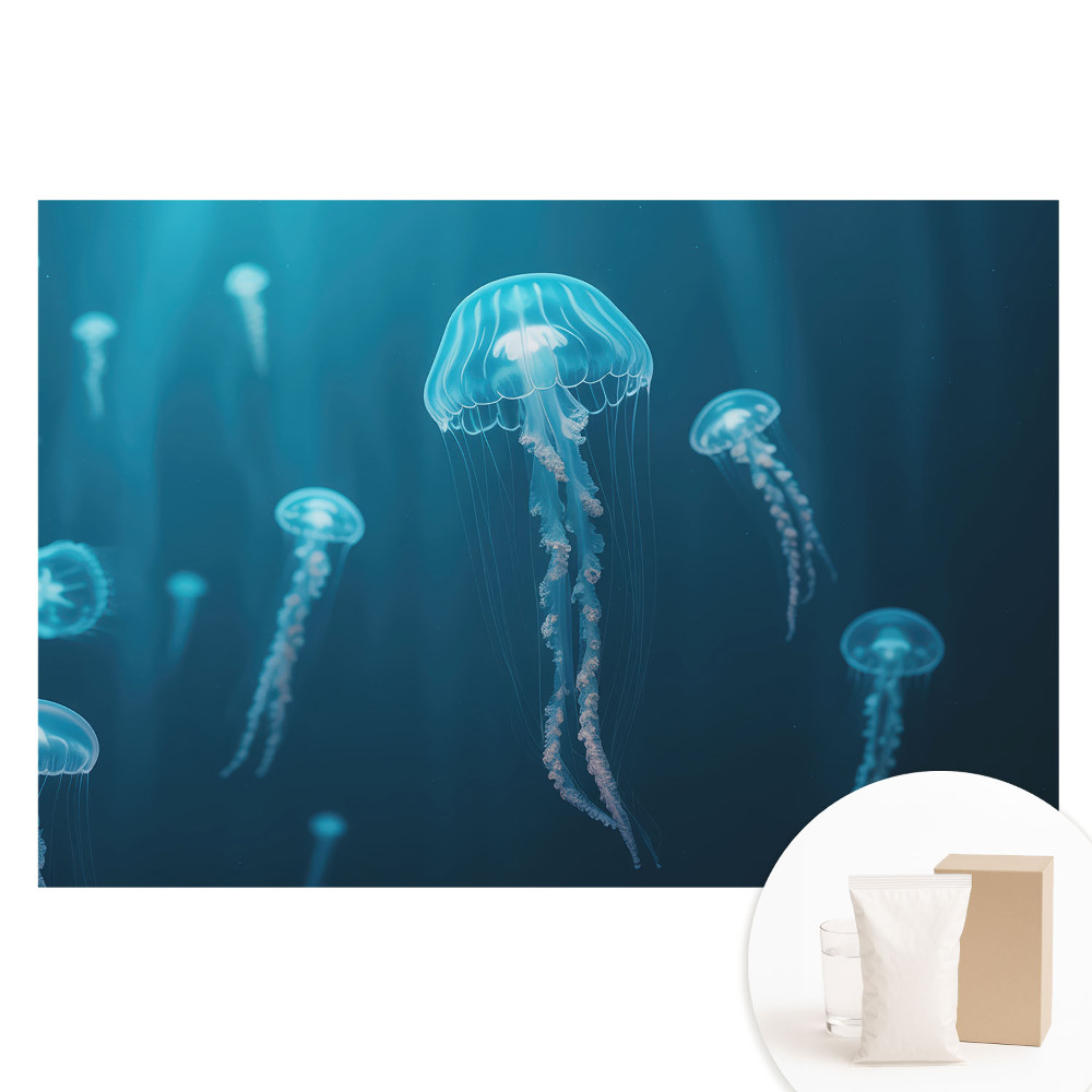 Tapet fotografic pe material nețesut Meduzele albastre din adâncul oceanului