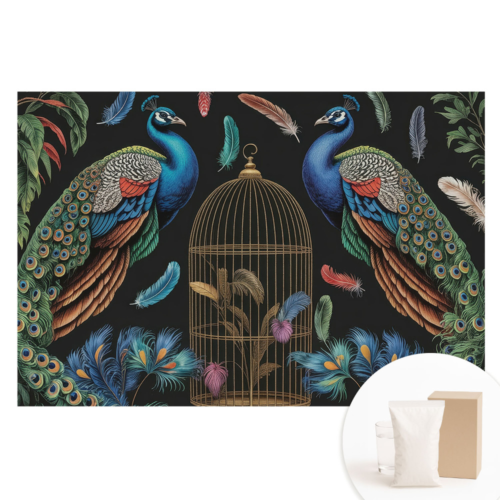 Tapet fotografic nețesut Păuni și o cușcă vintage