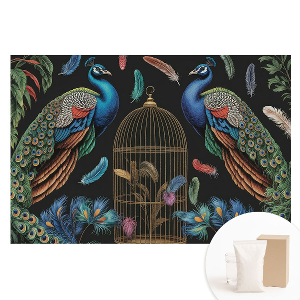 Tapet fotografic nețesut Păuni și o cușcă vintage