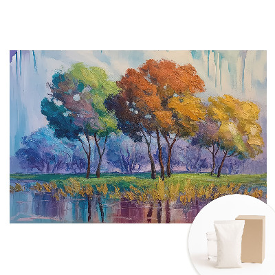 Tapet nețesut cu imprimeu Compoziție abstractă de copaci colorați