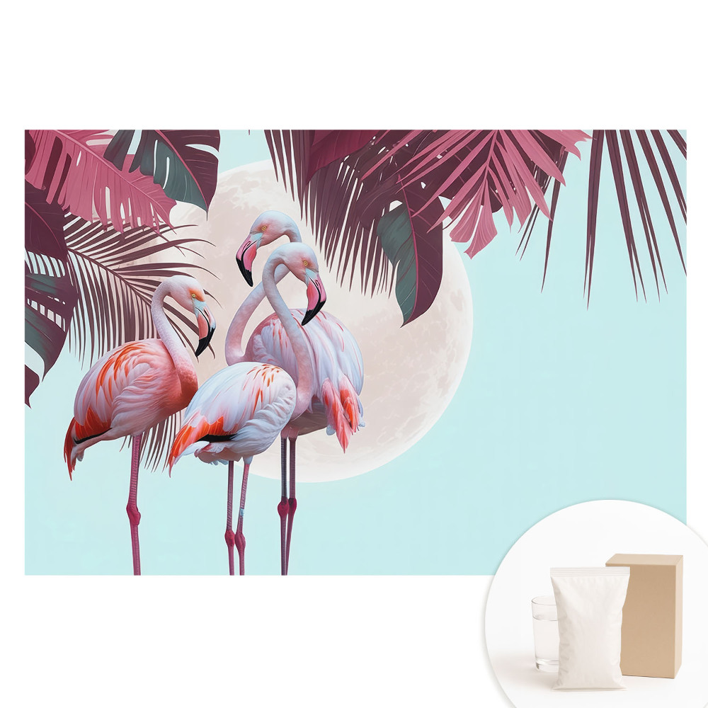 Tapet nețesut cu imprimeu Flamingi colorați într-un cadru tropical